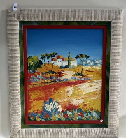PATRICK.
Vue d'un village de Provence. 
Huile sur 