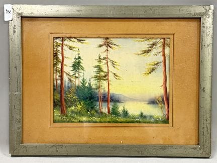 弗朗索瓦 
池畔的松树 
丝绸水粉画 
左下角有签名 
高 21.5 × 宽 29.5 厘米
(95