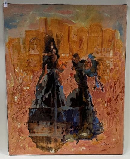 Marie-Thérèse LIRON. 
"也门母校 
布面油画。右下方有签名。 
背面标签 "S