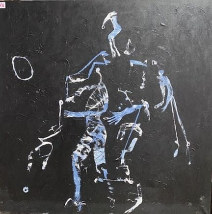 抽象构图 黑色背景上的蓝衣人
布面油画
151 x 150 厘米

参考号216