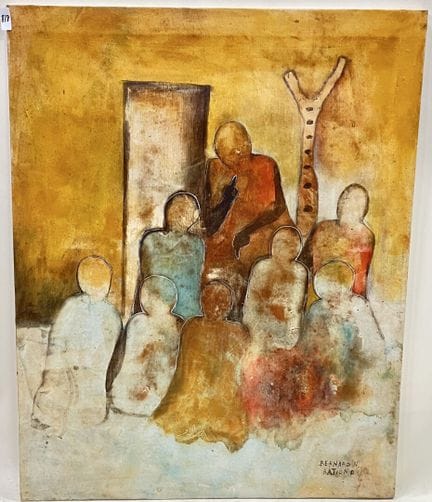 Bernardin BATIONO. 
社区 
布面油画。 
右下方有签名。 
高 100 x 宽 