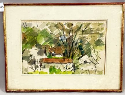 卡莉·罗杰·皮埃尔 
村庄风景 
水彩画 
左下角签名 
左下角标注日期 
高 26 × 宽 40 