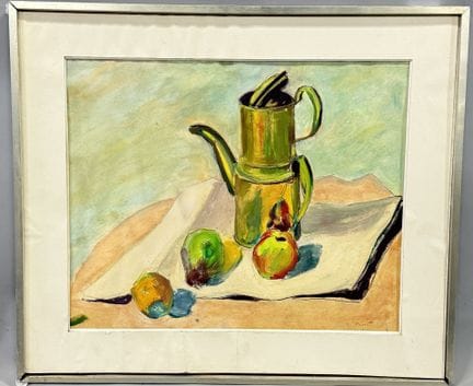 A·图特 
静物：苹果与咖啡壶
水粉画，纸本 
右下角有签名
高 36 × 宽 43 厘米
（不含玻