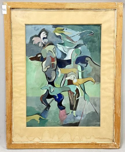 Y. LATIL 
Surrealistische Komposition mit Hunden 
