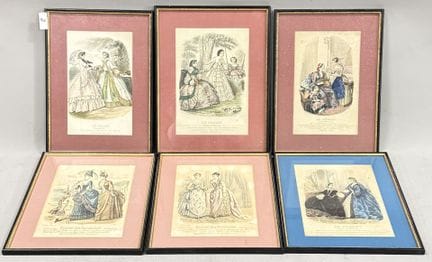 《LE FOLLET》和《LE JOURNAL DES DEMOISELLES》六幅彩色时装版画套装