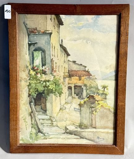 MARC
村庄小巷一景。
水彩画。
右下角有签名。
高 40.5 × 宽 30 厘米
(150)