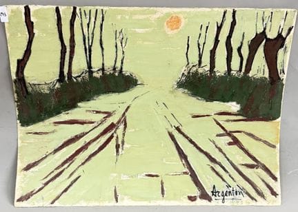 罗杰·阿尔让通（1908-1990）
冬日的林间小路
纸本油画
右下角签名
高 57 × 宽 76 