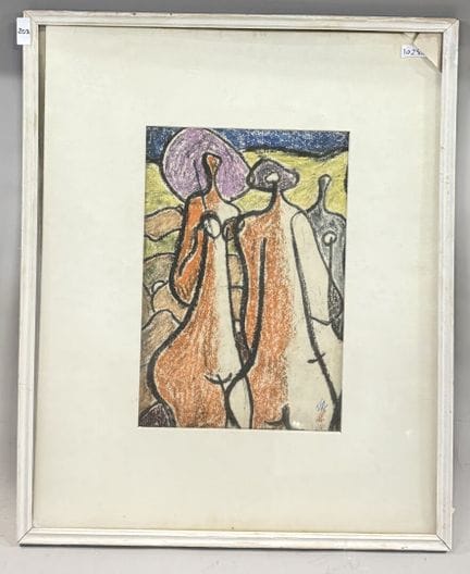 埃米尔·梅雷阿努（1903-1991）。
《戴帽女子》。
粉笔画。
左上角有签名。 
高 48 × 