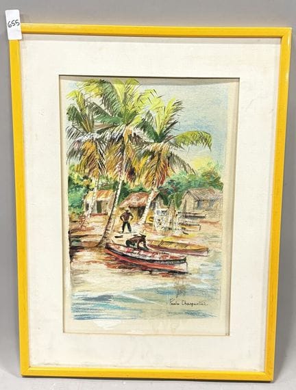 波尔·夏尔潘蒂耶（1910-2004）
独木舟启航
水粉画
右下角签名
高 37.5 × 宽 23 
