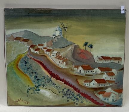 Marie-Thérèse LIRON.
Vue d'un village au moulin. 

