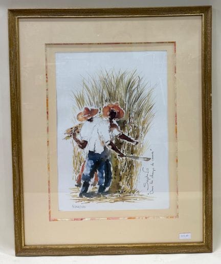 SOPHEN.
"甘蔗田里 
彩色石版画。 
右下方有签名。 
编号 258/399。 
二月。 

