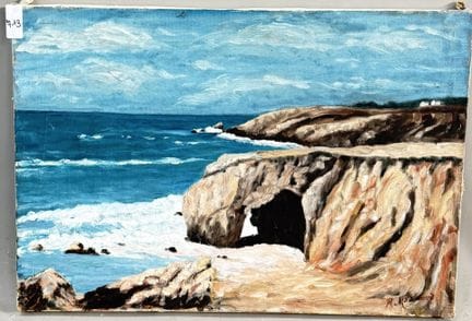 R. MADURAUD 
岩石海岸风景 
布面油画 
右下角签名 
高 38 × 宽 55 厘米 
