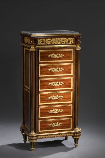 Chiffonnier en acajou et placage d'acajou ; de for