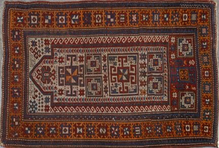 Tapis caucasien (chaîne, trame et velours en laine