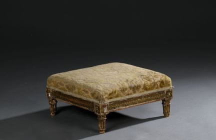 Small square stool in gilded wood carved with inte