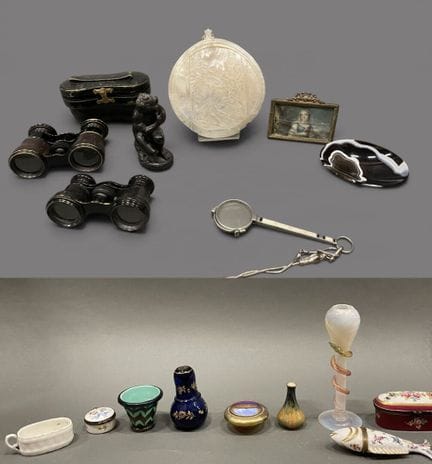 Lot d'objets de vitrine dont "baigneuse" en bronze