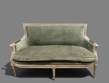 Gray-lacquered, molded-wood sofa.
Late 18th centur