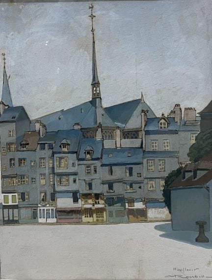 Ecole contemporaine 
Vue de Honfleur 
Gouache sur 