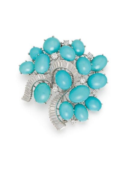 SPILLA CON TURCHESE E DIAMANTI

Materiale: oro bia