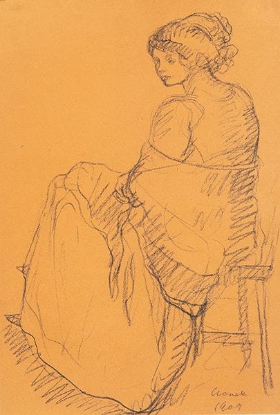 伊西德罗·诺内尔 
 巴塞罗那 1872 - 1911 
 
 《坐着的女人》。1909年 
 红墨
