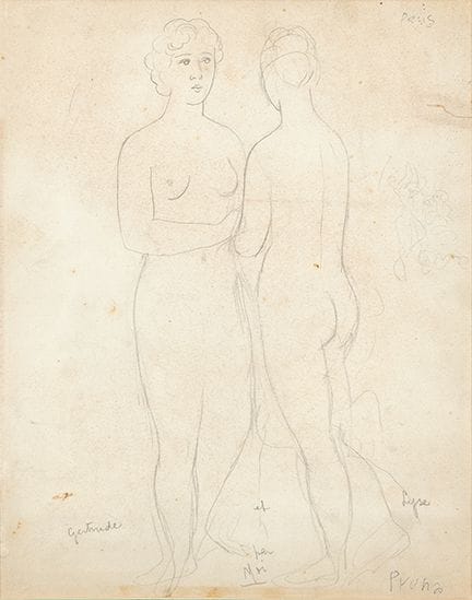 佩德罗·普鲁纳 
 巴塞罗那 1904-1977 
 
 《两幅裸体画》 
 纸本铅笔画 
 巴黎签
