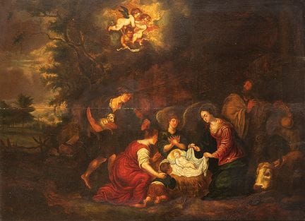 ÉCOLE FLAMANDE, XVIIe siècle 
 
 La Nativité 
 Hui