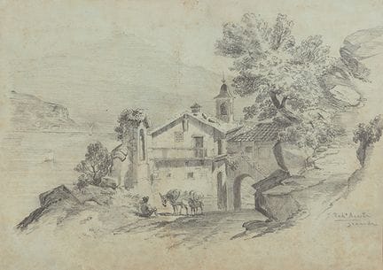 何塞·玛丽亚·罗德里格斯-阿科斯塔 
 格拉纳达 1878 - 1941 
 
 风景画 
 纸本铅