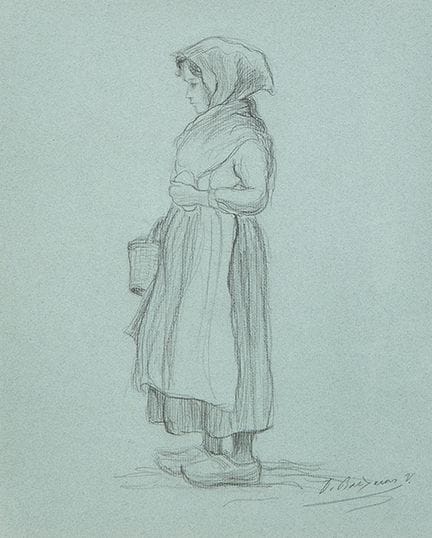 迪奥尼斯·拜谢拉斯·韦尔达格 
 巴塞罗那 1862-1943 
 
 《牧羊女与农夫》 
 纸本铅