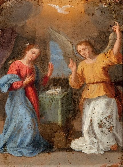 École flamande, 17e siècle 
 
 Annonciation 
 Huil