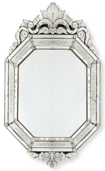 Specchio ottagonale in vetro di Murano con decoraz