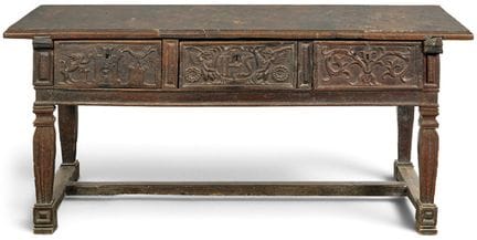 Rectangular buffet table with a thick, cantilevere