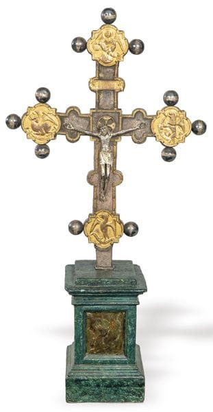 Processional cross with a wooden core covered in s