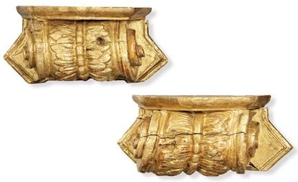 Pair of carved and gilded wooden brackets, Spain, 