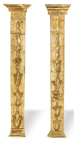 Pair of carved and gilded wooden pilasters, Spain,
