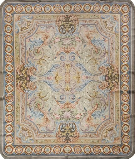 Spanish wool rug, circa 1950 
 Gray field with aca