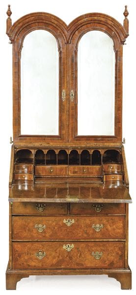 George II double-domed walnut bureau-cabinet, with