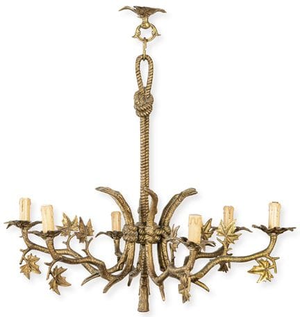 Naturalistic ceiling lamp with six lights in patin