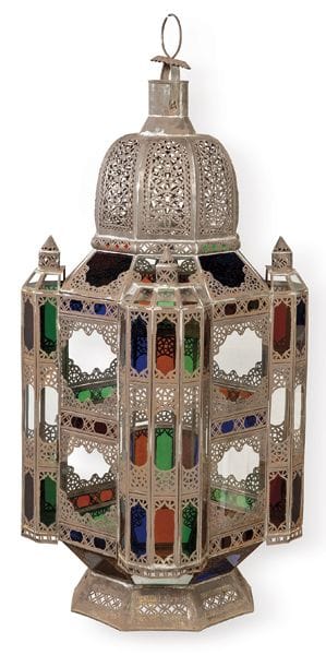 Large Moorish lantern made of brass and colored gl