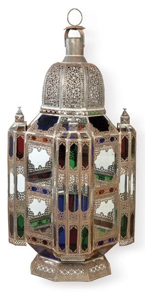 Large Moorish lantern made of brass and colored gl