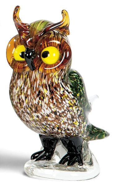 "Gufo" in vetro di Murano nei toni del verde e del
