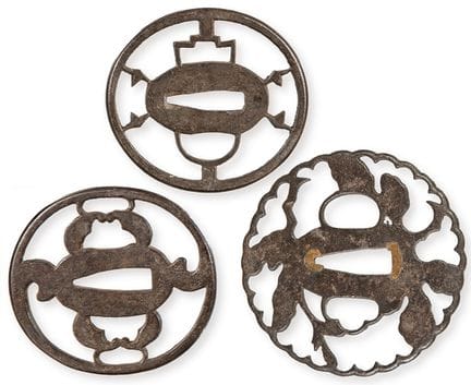 Three Japanese cast iron tsubas, Meiji Period (186