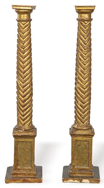 Pair of carved and gilded wooden columns, Spain, 1