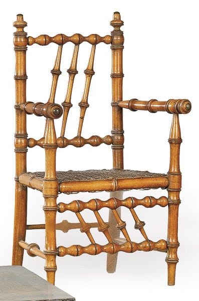 Doll chair in turned wood simulating bamboo, with 