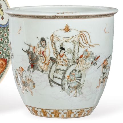 Chinese porcelain planter in grisaille and sepia, 