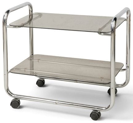 Bar trolley with chromed tubular frame and smoked 