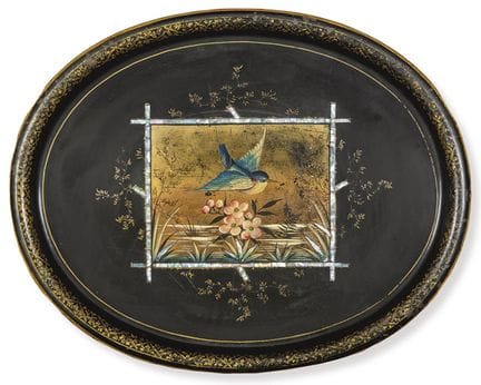 Vassoio ovale in metallo verniciato, epoca Napoleo