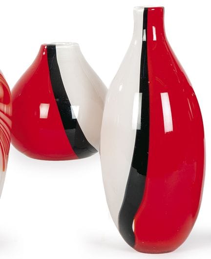 Set di due vasi in vetro di Murano con decorazioni