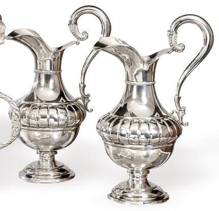 Pair of Spanish silver jugs, hallmarked 1st grade 