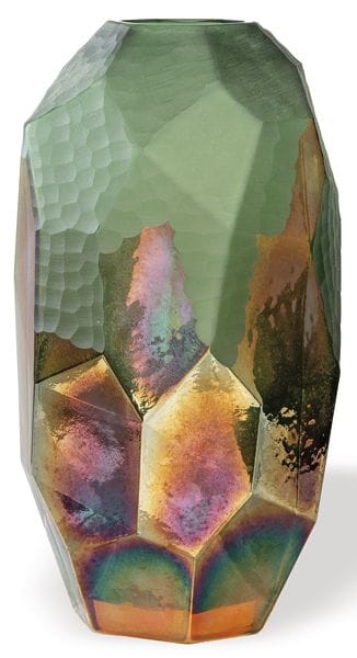 Italian faceted crystal vase with bronze patina an