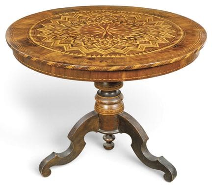 Round coffee table on a pedestal in turned walnut 
